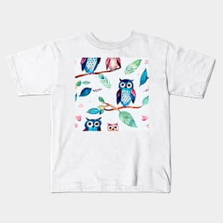 Watercolor owl pattern Kids T-Shirt